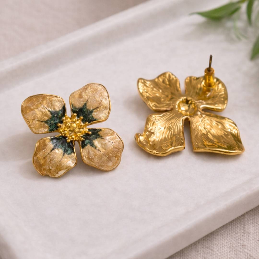 Honey Noir Anti-Tarnish Enamel Statement Stud Earrings – Pack of 1 Pair