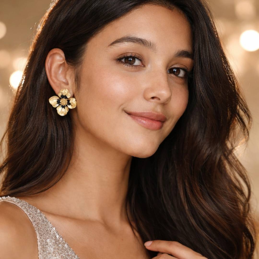 Honey Noir Anti-Tarnish Enamel Statement Stud Earrings – Pack of 1 Pair