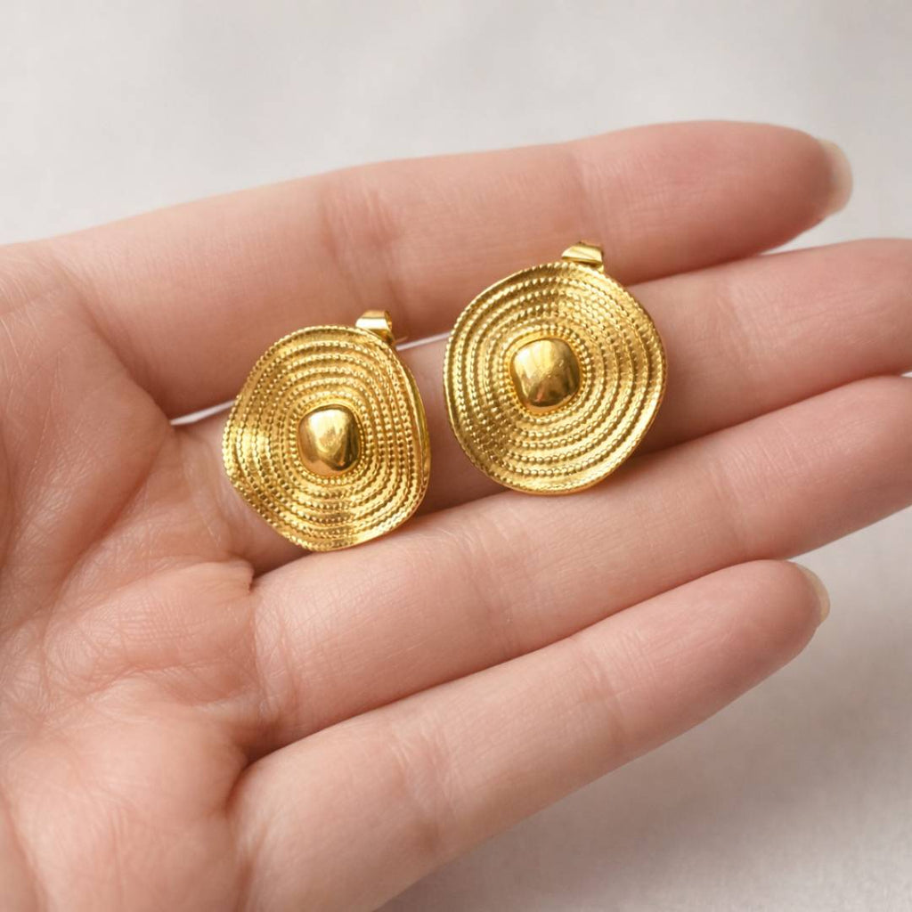 Ripple Dome Gold-Toned Stud Earrings – Anti-Tarnish | Pack of 1 Pair