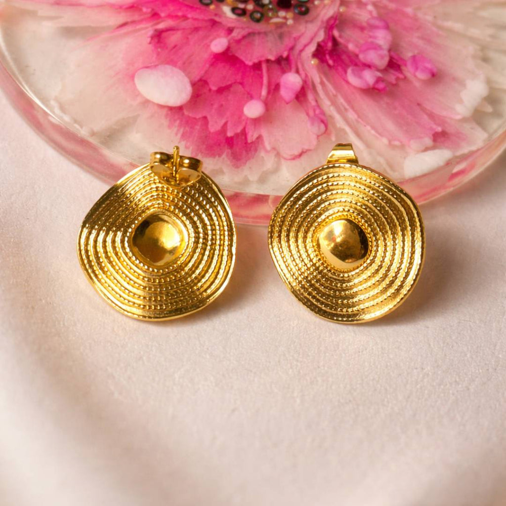 Ripple Dome Gold-Toned Stud Earrings – Anti-Tarnish | Pack of 1 Pair