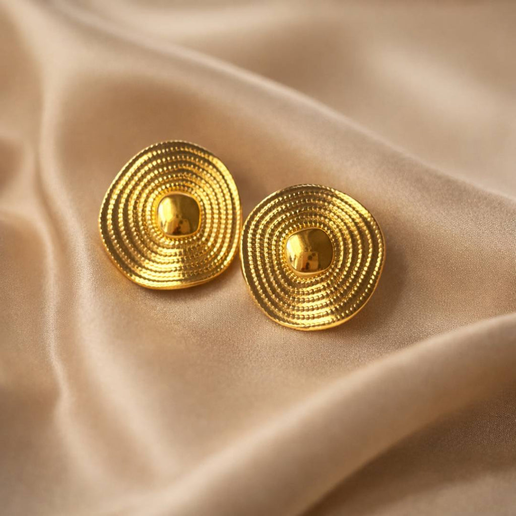 Ripple Dome Gold-Toned Stud Earrings – Anti-Tarnish | Pack of 1 Pair