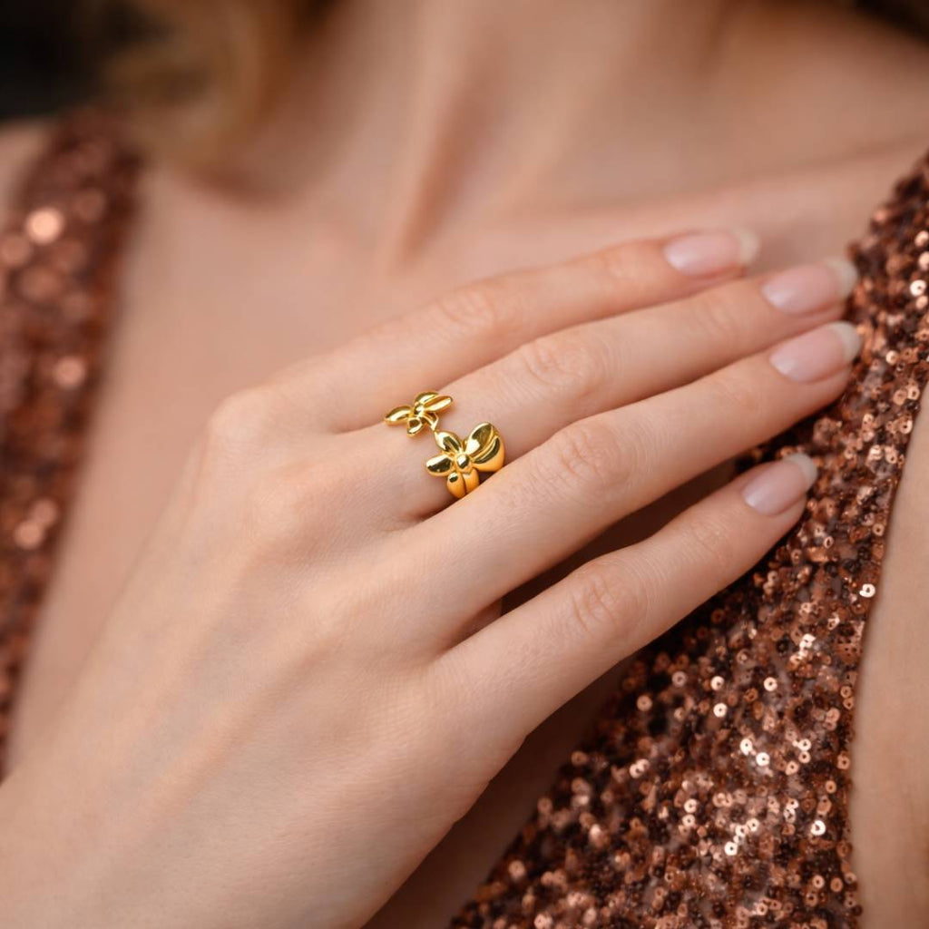 Antique Gold-Tone Petal Cluster Adjustable Ring – Anti-Tarnish | Pack of 1