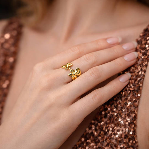 Antique Gold-Tone Petal Cluster Adjustable Ring – Anti-Tarnish | Pack of 1