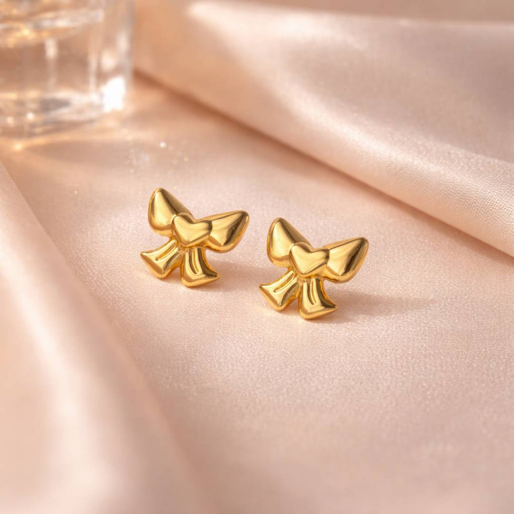 Classic Bow Gold-Toned Stud Earrings – Anti-Tarnish | Pack of 1 Pair