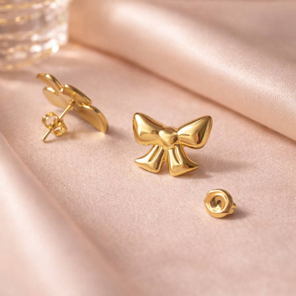 Classic Bow Gold-Toned Stud Earrings – Anti-Tarnish | Pack of 1 Pair