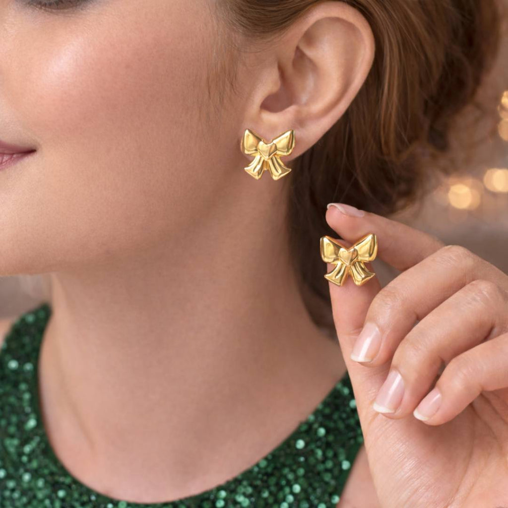 Classic Bow Gold-Toned Stud Earrings – Anti-Tarnish | Pack of 1 Pair