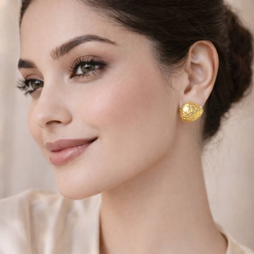 Hammered Dome Gold-Toned Stud Earrings – Anti-Tarnish | Pack of 1 Pair