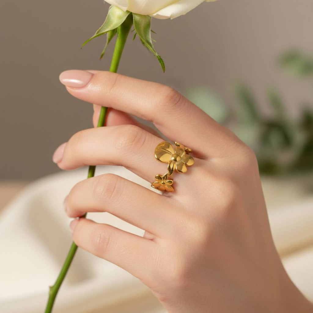 Antique Gold-Tone Petal Cluster Adjustable Ring – Anti-Tarnish | Pack of 1