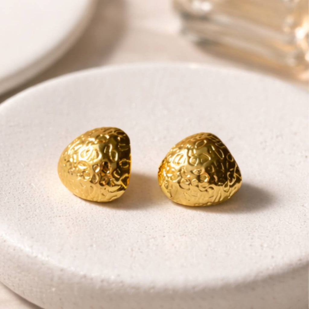 Hammered Dome Gold-Toned Stud Earrings – Anti-Tarnish | Pack of 1 Pair