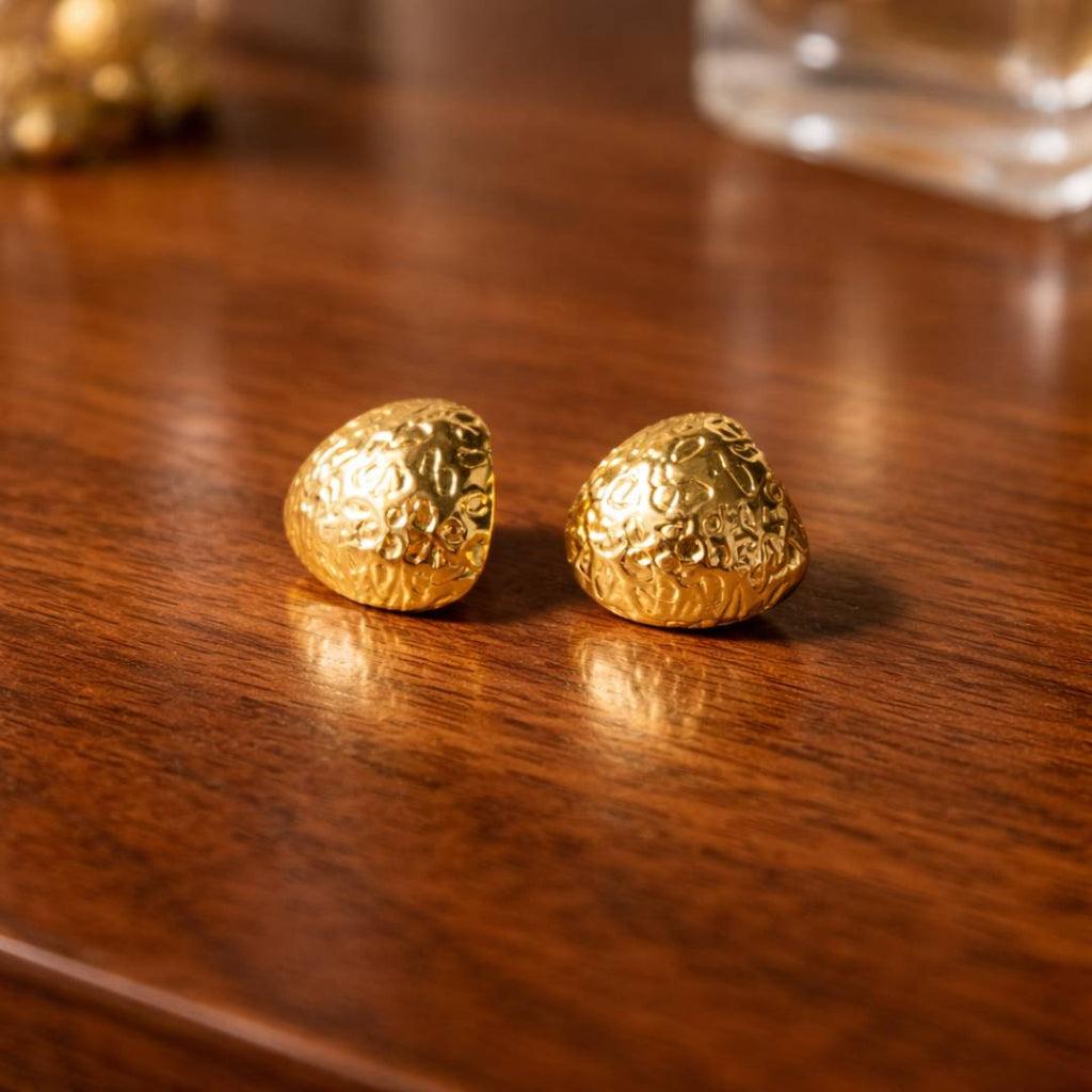 Hammered Dome Gold-Toned Stud Earrings – Anti-Tarnish | Pack of 1 Pair