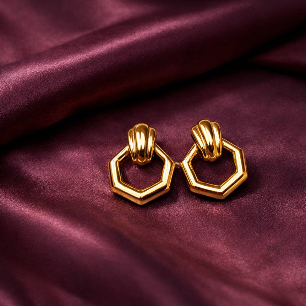 Hexagon Link Gold-Toned Stud Earrings – Anti-Tarnish | Pack of 1 Pair