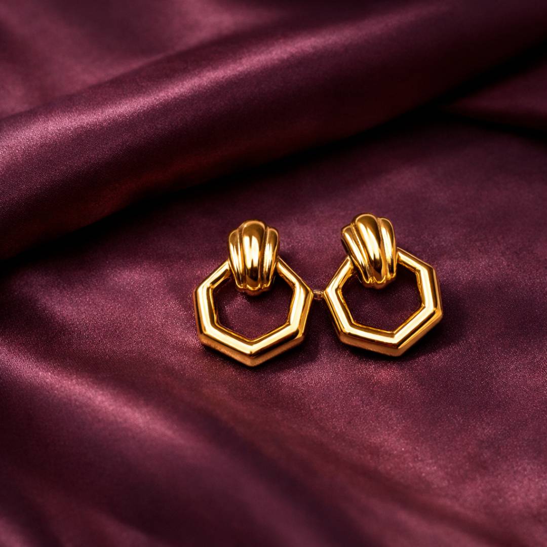 Hexagon Link Gold-Toned Stud Earrings – Anti-Tarnish | Pack of 1 Pair