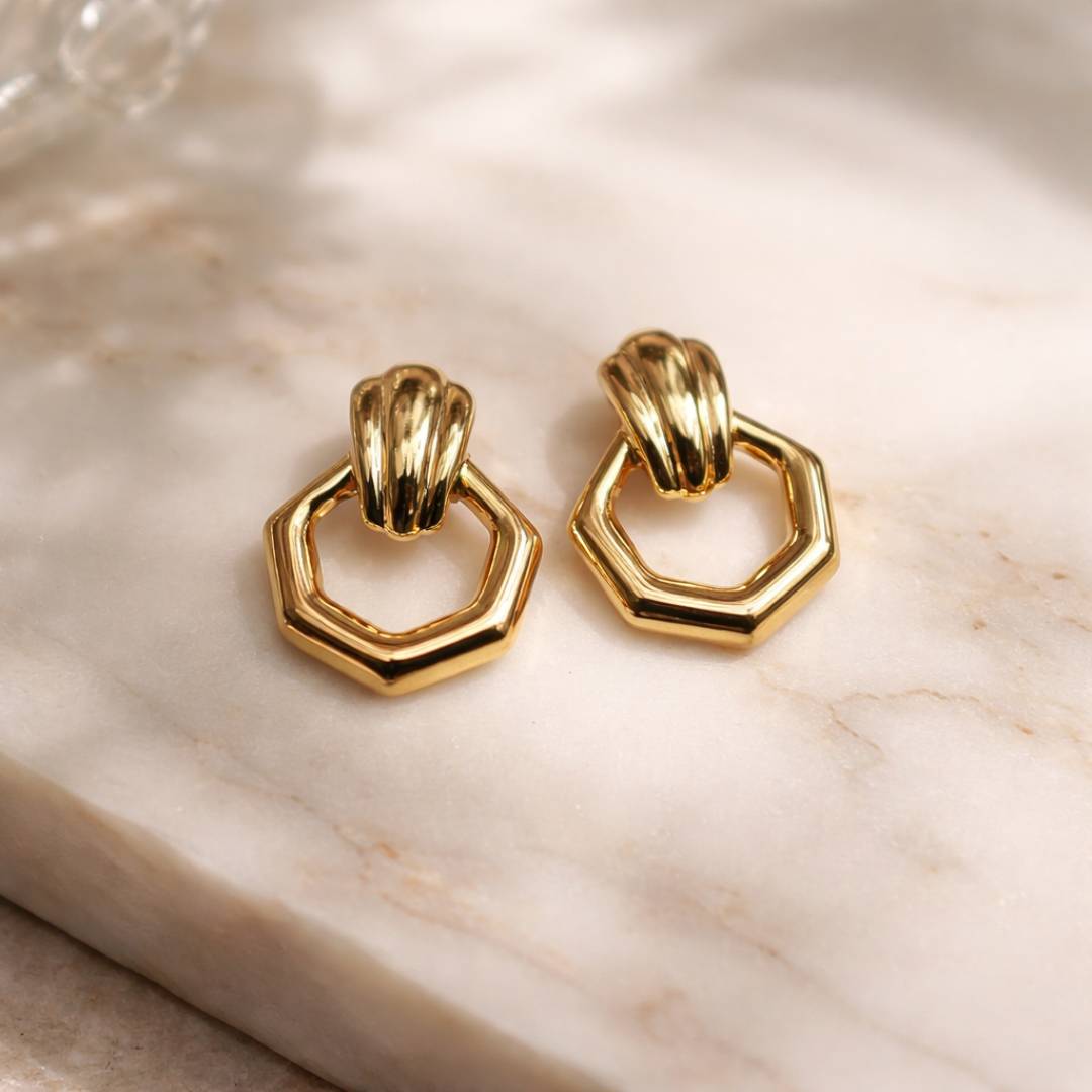 Hexagon Link Gold-Toned Stud Earrings – Anti-Tarnish | Pack of 1 Pair
