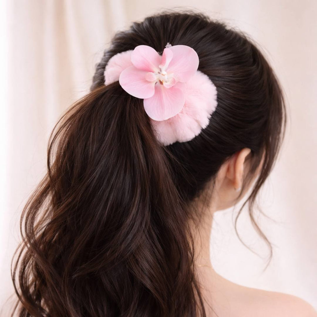 Petal Plush Orchid Faux Fur Scrunchies – Pack of 2