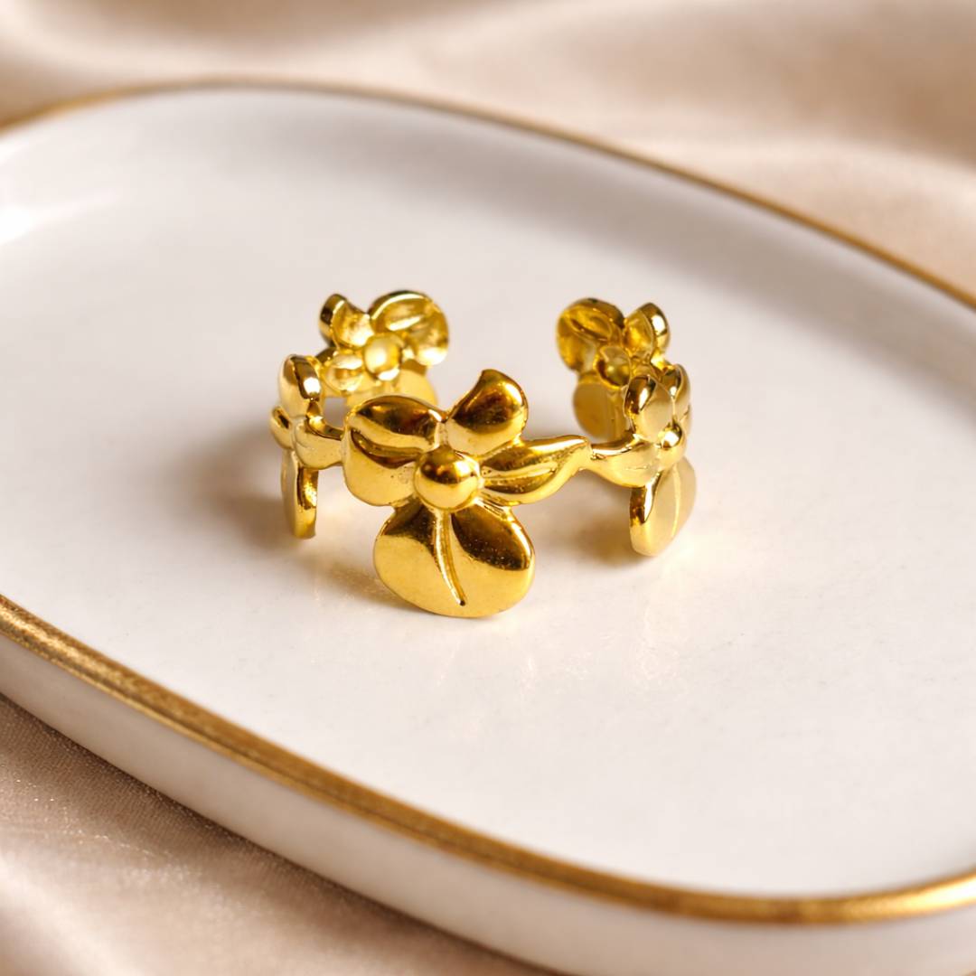 Antique Gold-Tone Petal Cluster Adjustable Ring – Anti-Tarnish | Pack of 1