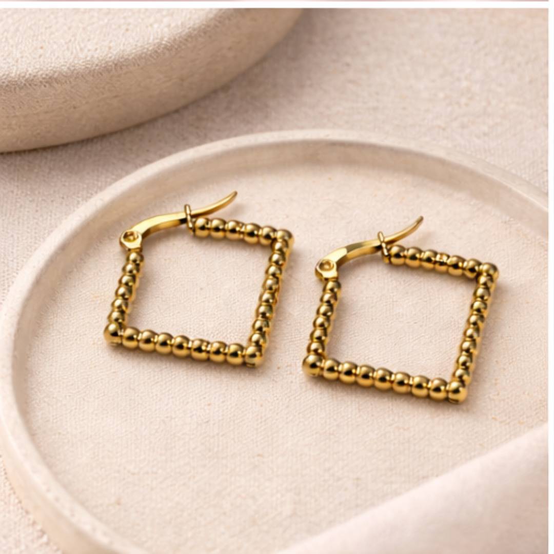 Beaded Square Hoops – Anti-Tarnish | Pack of 1 Pair