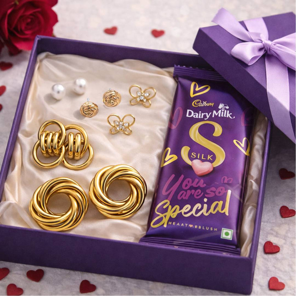 Golden Spiral Stud Earrings Combo – Pack of 5 Pairs