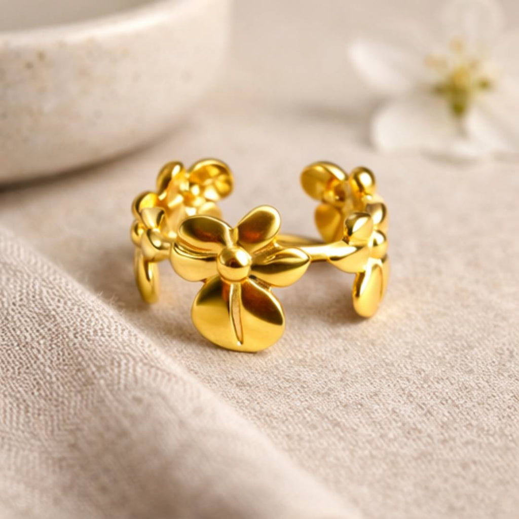 Antique Gold-Tone Petal Cluster Adjustable Ring – Anti-Tarnish | Pack of 1