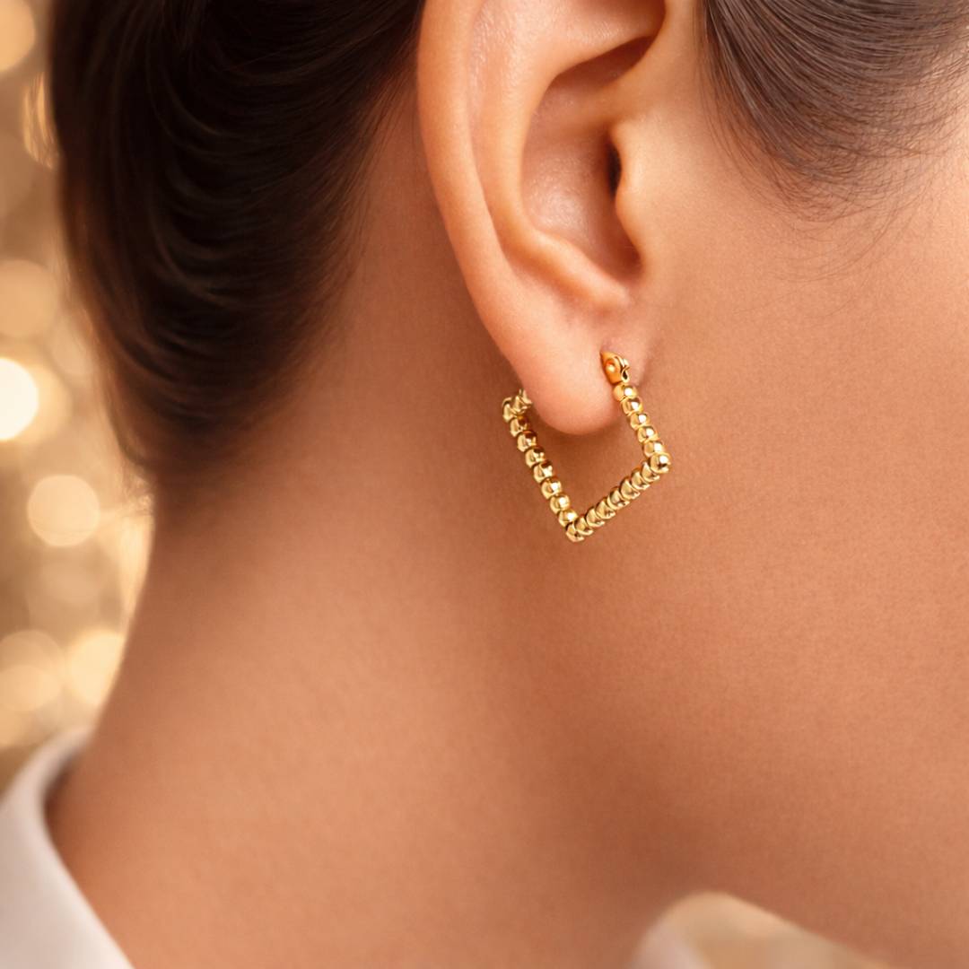 Beaded Square Hoops – Anti-Tarnish | Pack of 1 Pair