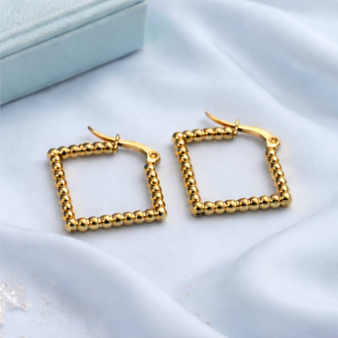Beaded Square Hoops – Anti-Tarnish | Pack of 1 Pair