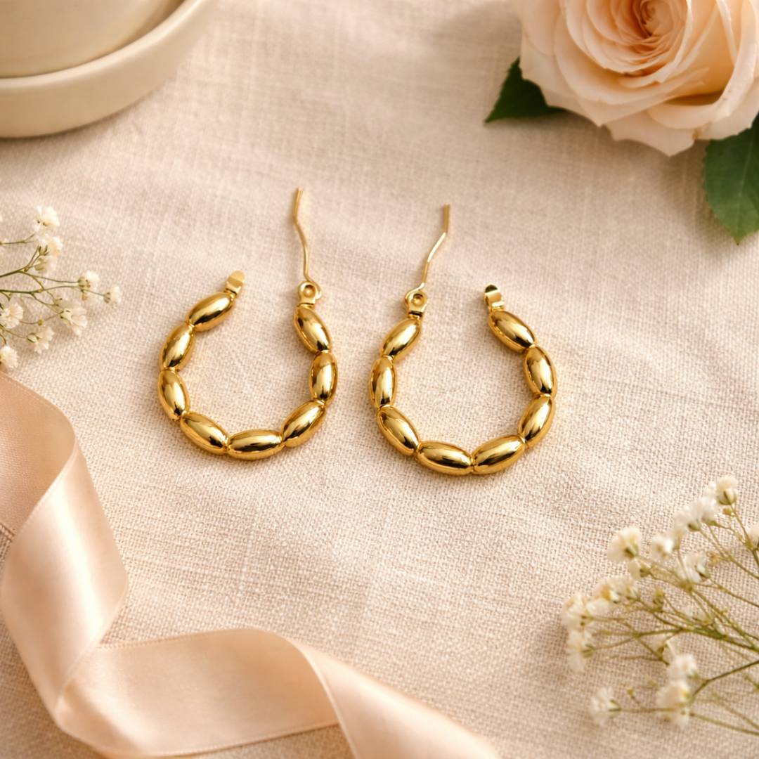 Beaded Link Hoops – Anti-Tarnish | Pack of 1 Pair