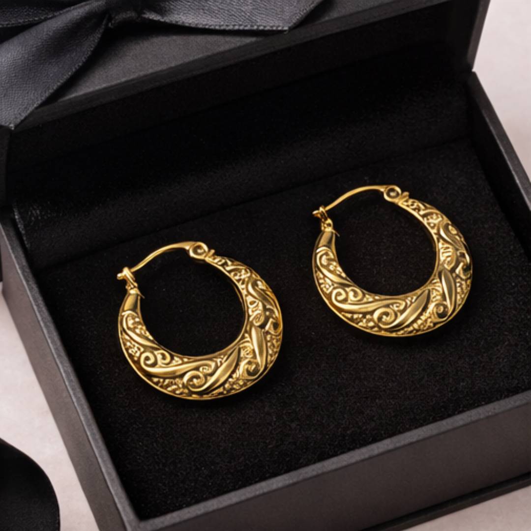Ornate Carved Hoops – Anti-Tarnish | Pack of 1 Pair