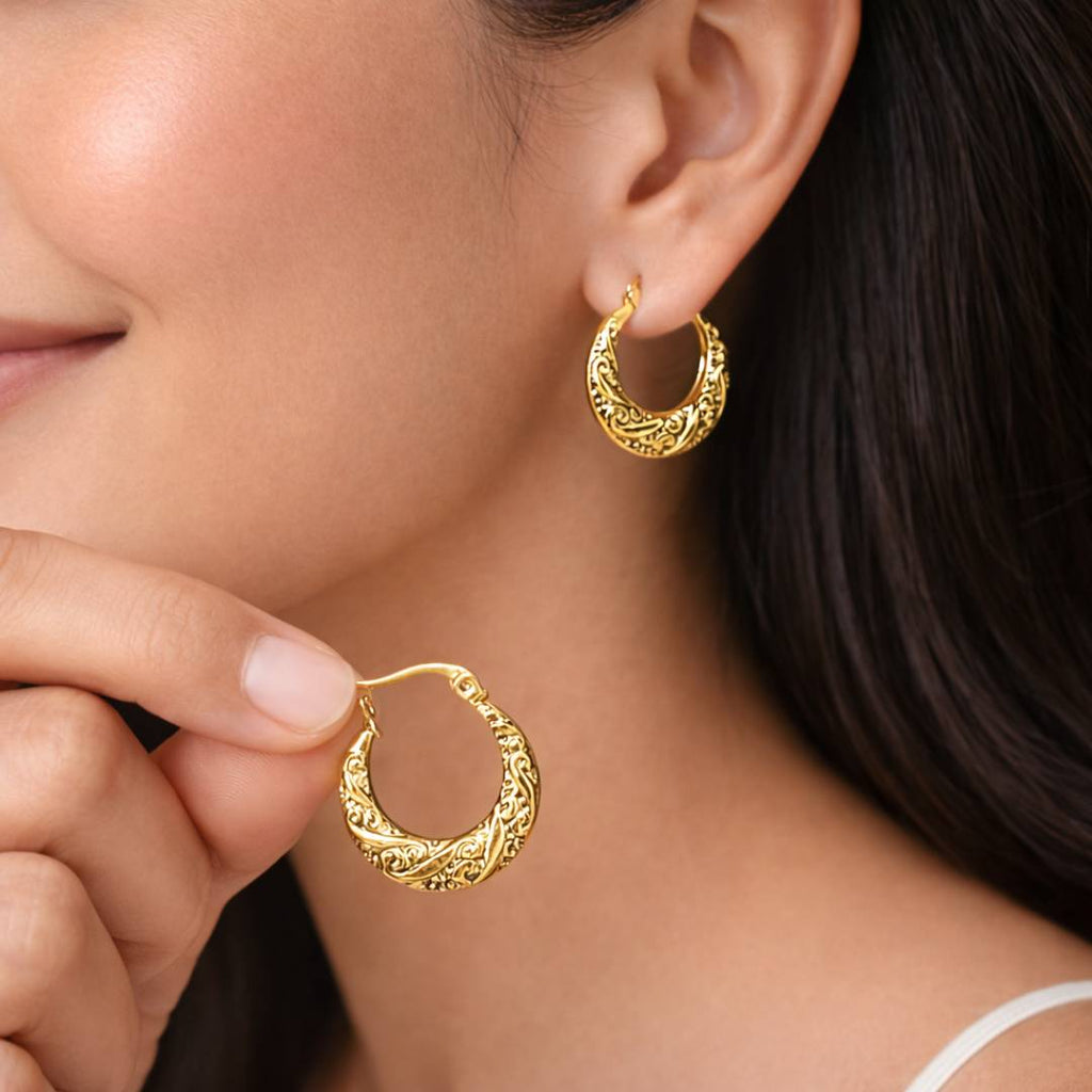 Ornate Carved Hoops – Anti-Tarnish | Pack of 1 Pair