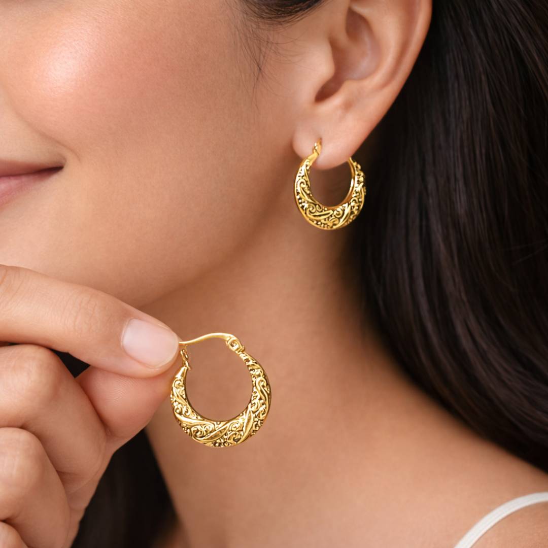 Ornate Carved Hoops – Anti-Tarnish | Pack of 1 Pair