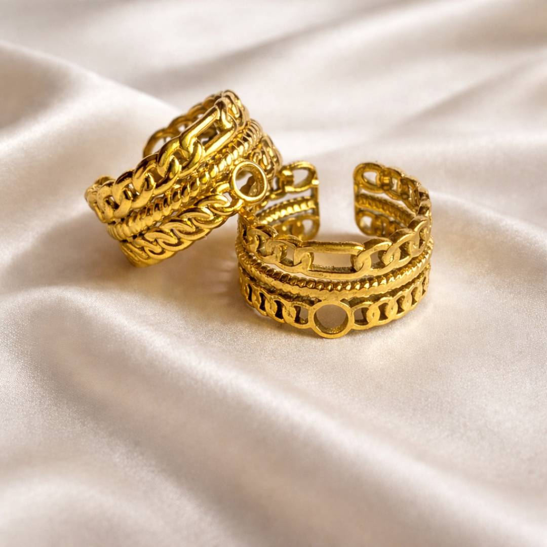 Antique Gold-Tone Layered Chain Adjustable Ring – Anti-Tarnish | Pack of 1