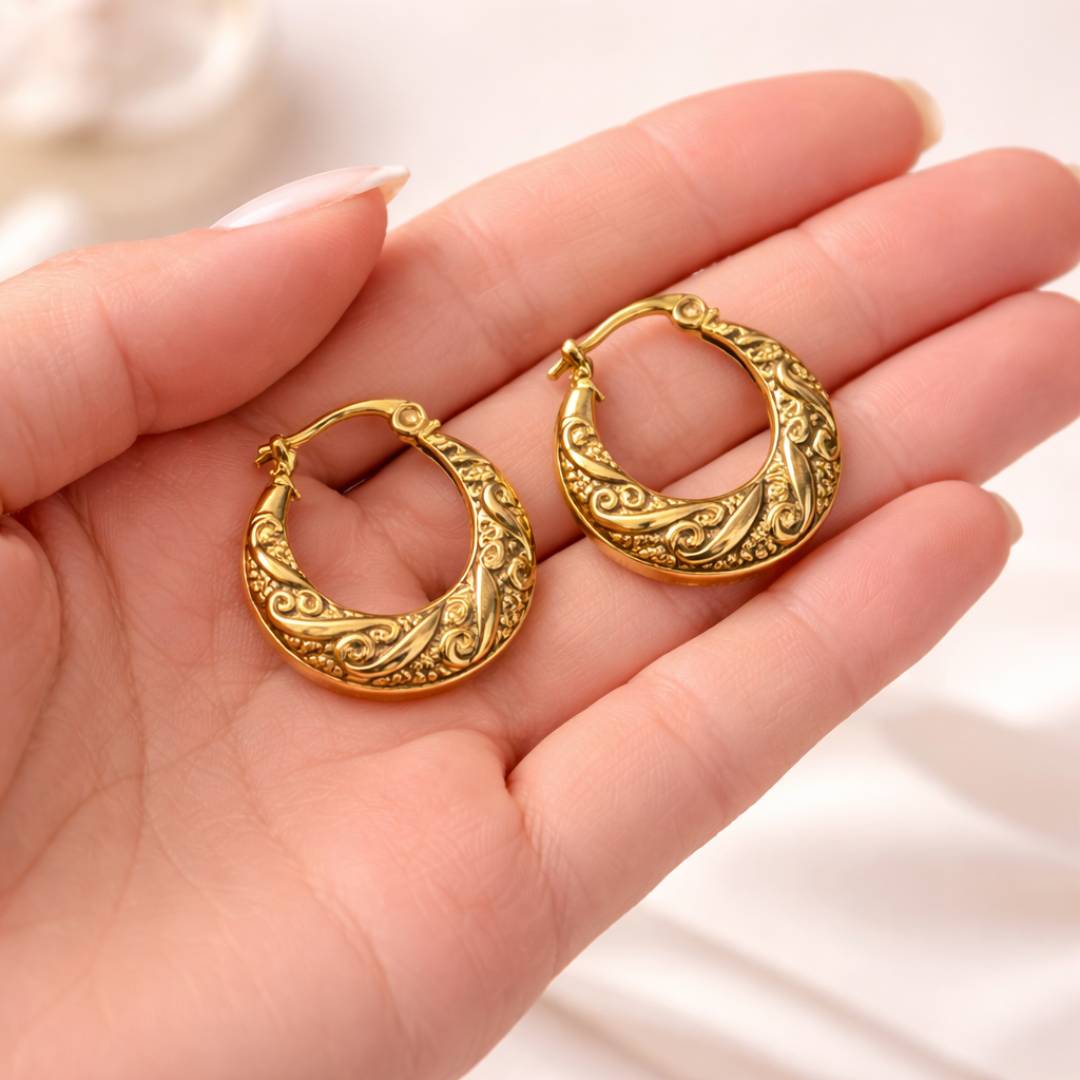 Ornate Carved Hoops – Anti-Tarnish | Pack of 1 Pair
