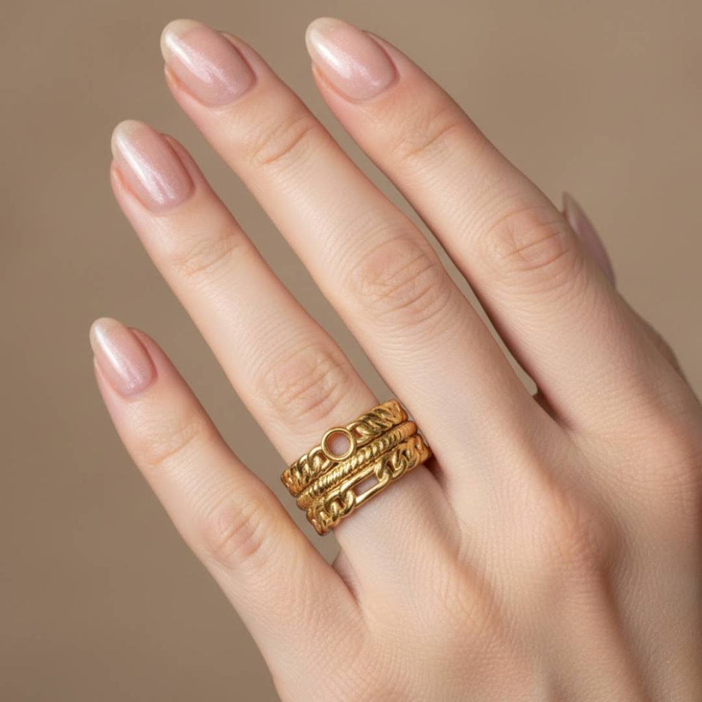 Antique Gold-Tone Layered Chain Adjustable Ring – Anti-Tarnish | Pack of 1