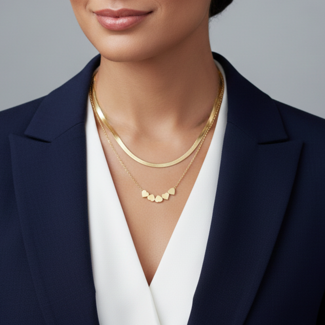 Golden Hearts Dual-Layer Antitarnish Necklace for Women – Pack of 1