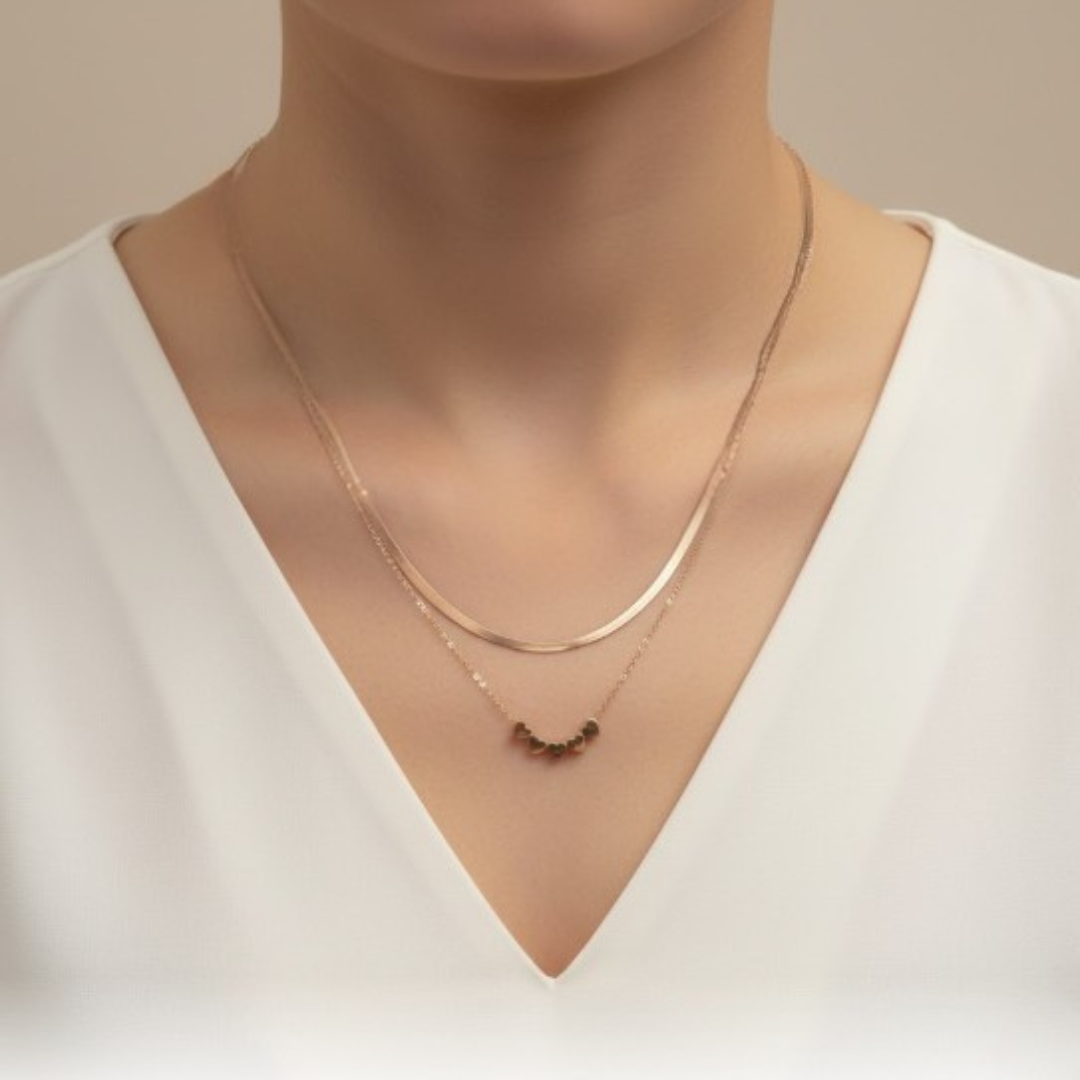 Golden Hearts Dual-Layer Antitarnish Necklace for Women – Pack of 1