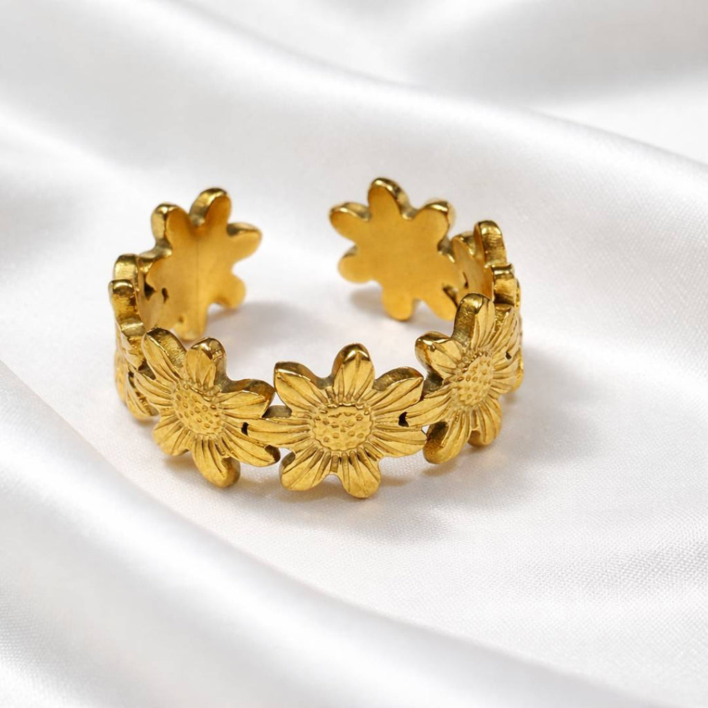 Antique Gold-Tone Daisy Bloom Adjustable Ring – Anti-Tarnish | Pack of 1
