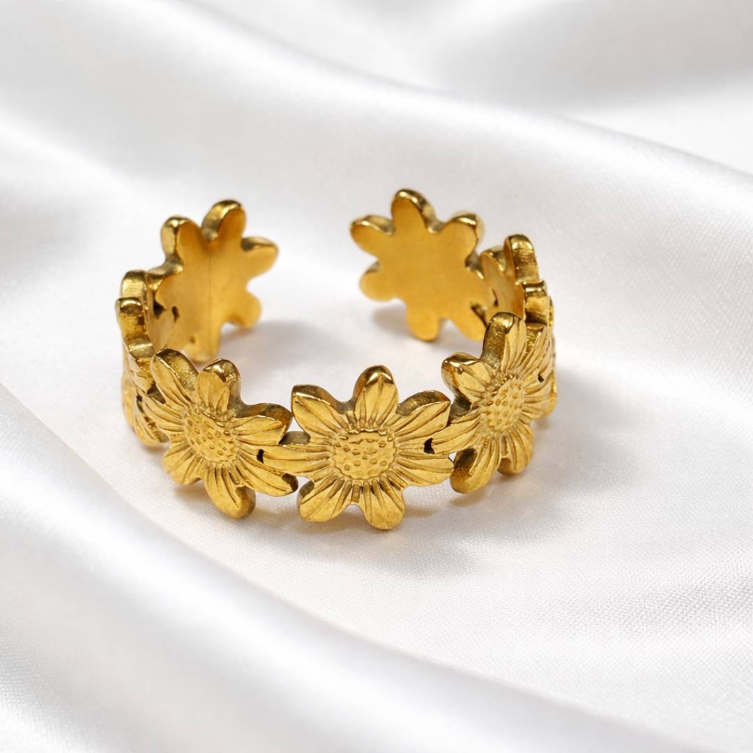 Antique Gold-Tone Daisy Bloom Adjustable Ring – Anti-Tarnish | Pack of 1