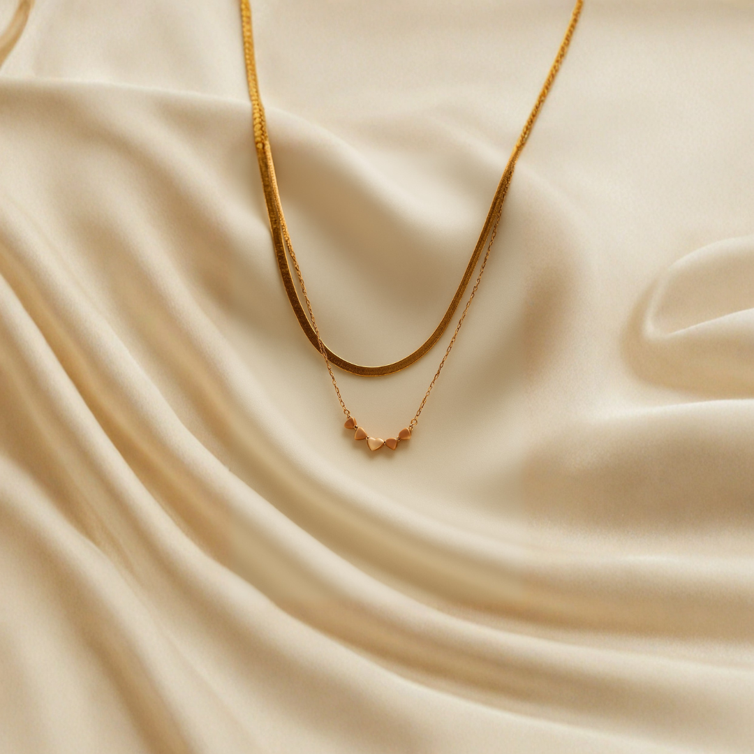 Golden Hearts Dual-Layer Antitarnish Necklace for Women – Pack of 1