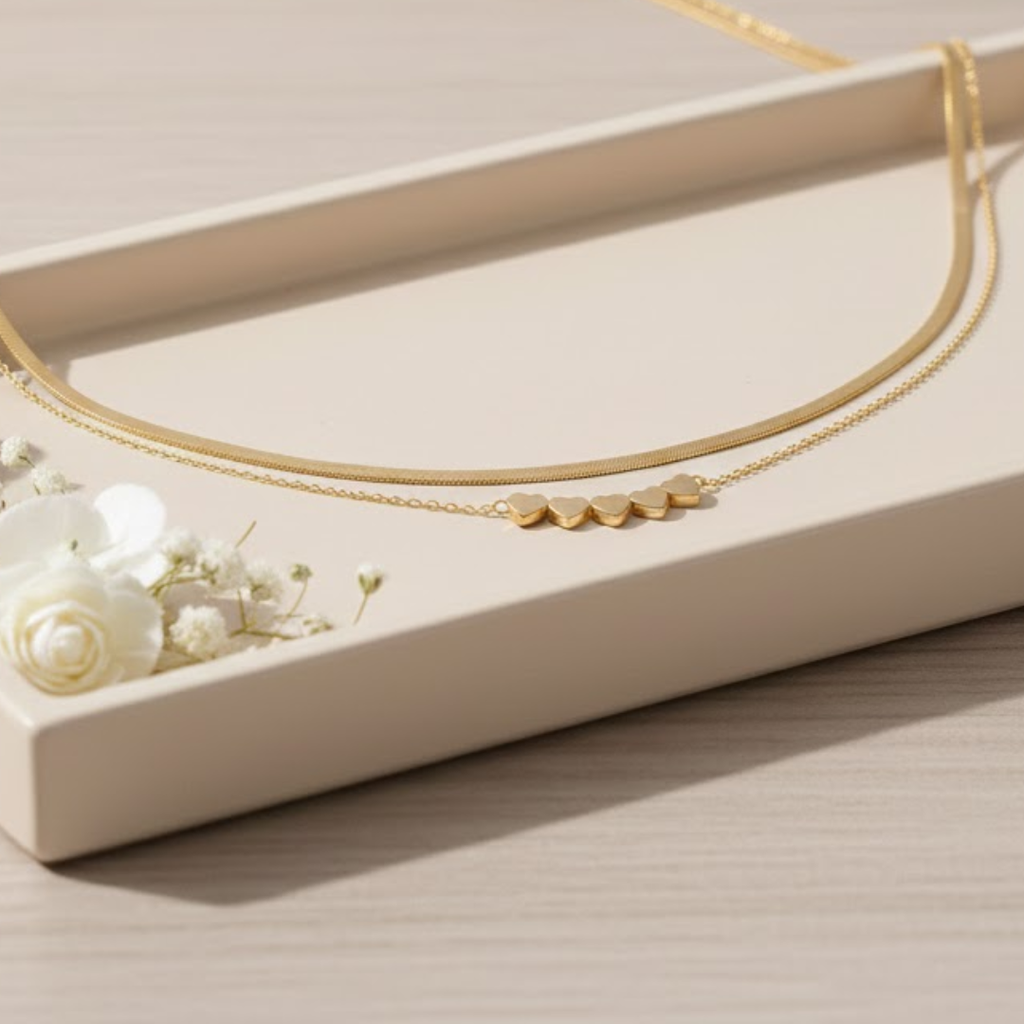 Golden Hearts Dual-Layer Antitarnish Necklace for Women – Pack of 1