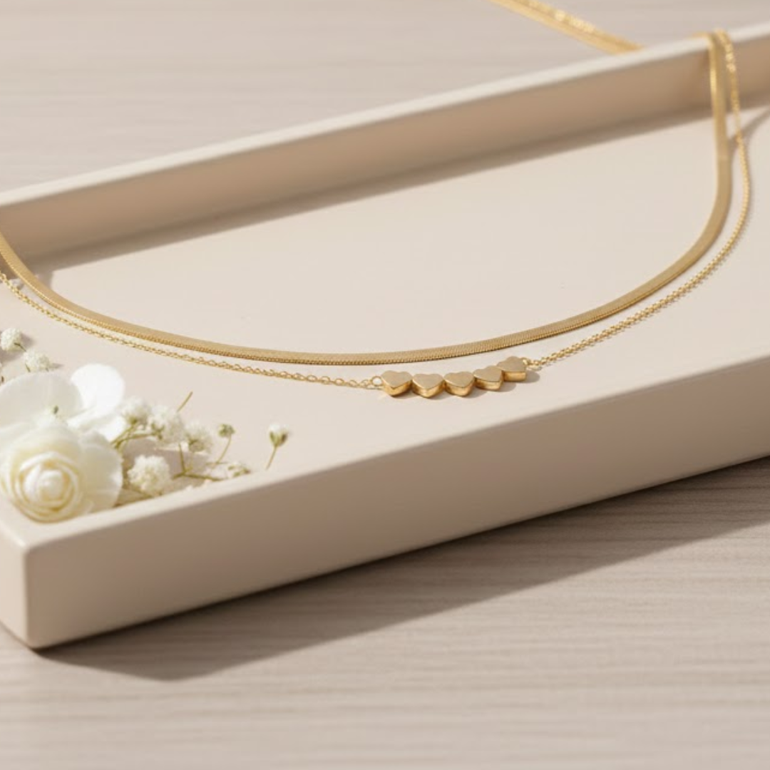 Golden Hearts Dual-Layer Antitarnish Necklace for Women – Pack of 1