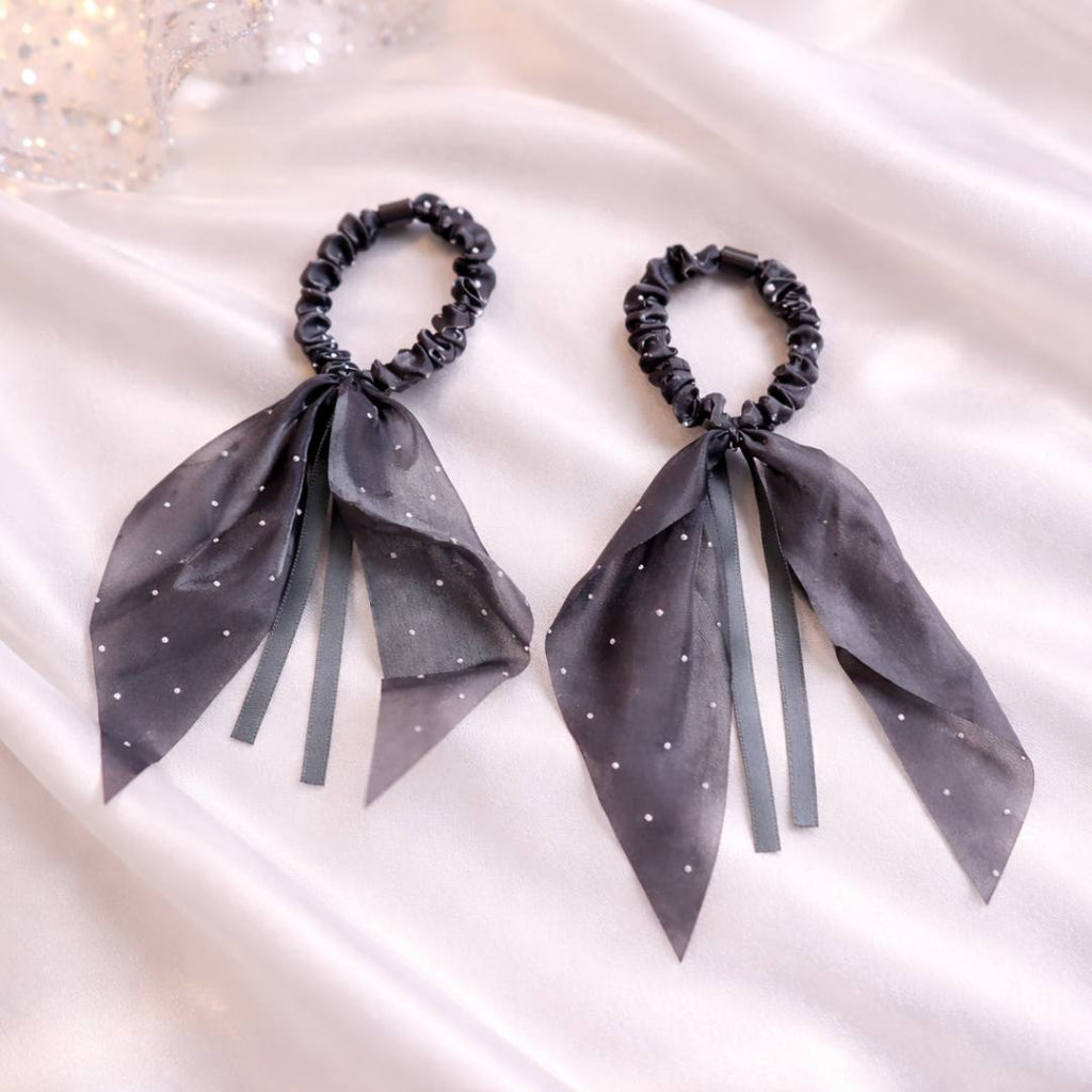 Slim Bow Organza Scrunchies with Shimmer Tails – Pack of 12