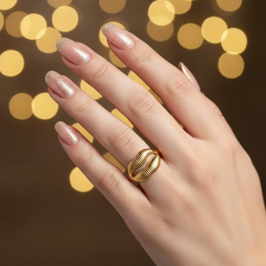 Antique Gold-Tone Velvet Kiss Adjustable Ring – Anti-Tarnish | Pack of 1