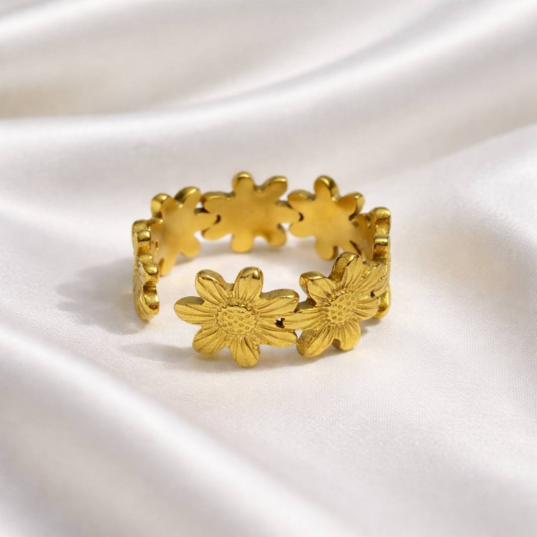 Antique Gold-Tone Daisy Bloom Adjustable Ring – Anti-Tarnish | Pack of 1