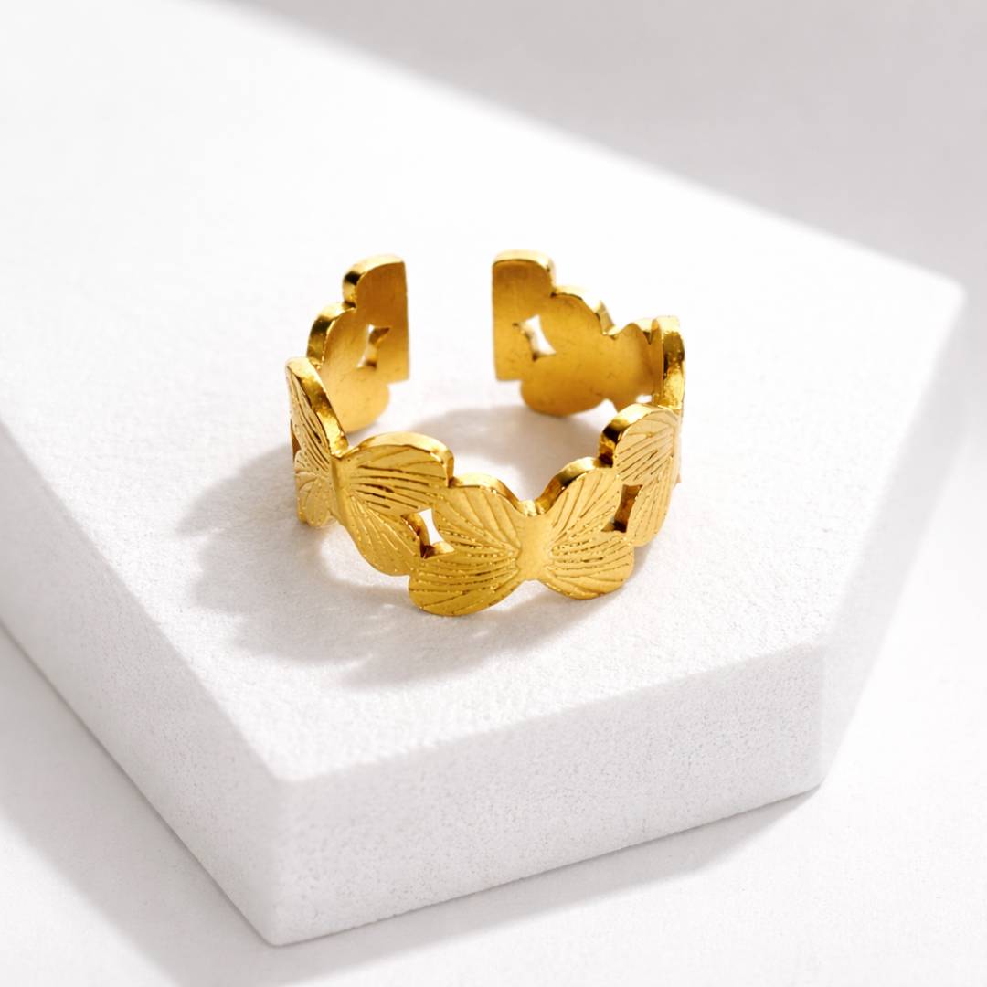 Antique Gold-Tone Mariposa Muse Adjustable Ring – Anti-Tarnish | Pack of 1