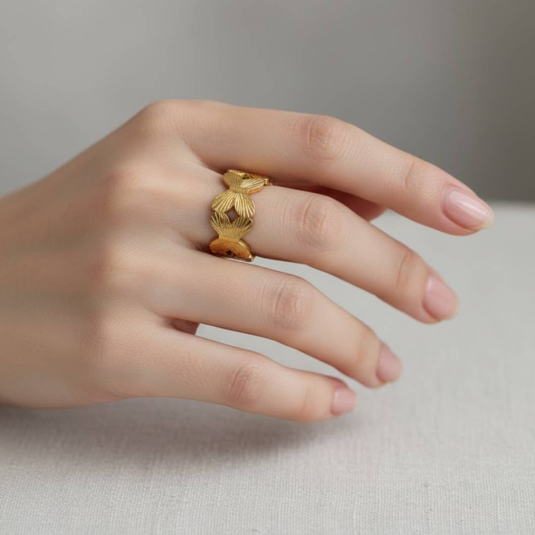 Antique Gold-Tone Mariposa Muse Adjustable Ring – Anti-Tarnish | Pack of 1