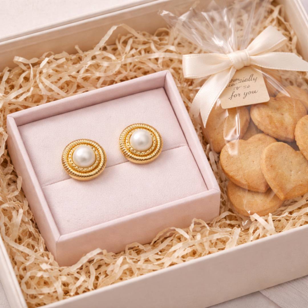 Golden Pearl Orbit Stud Earrings for Women – Pack of 1 Pair