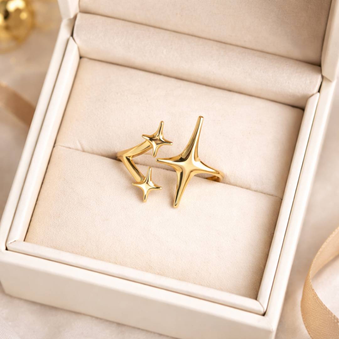 Antique Gold-Tone Nova Glint Adjustable Ring – Anti-Tarnish | Pack of 1