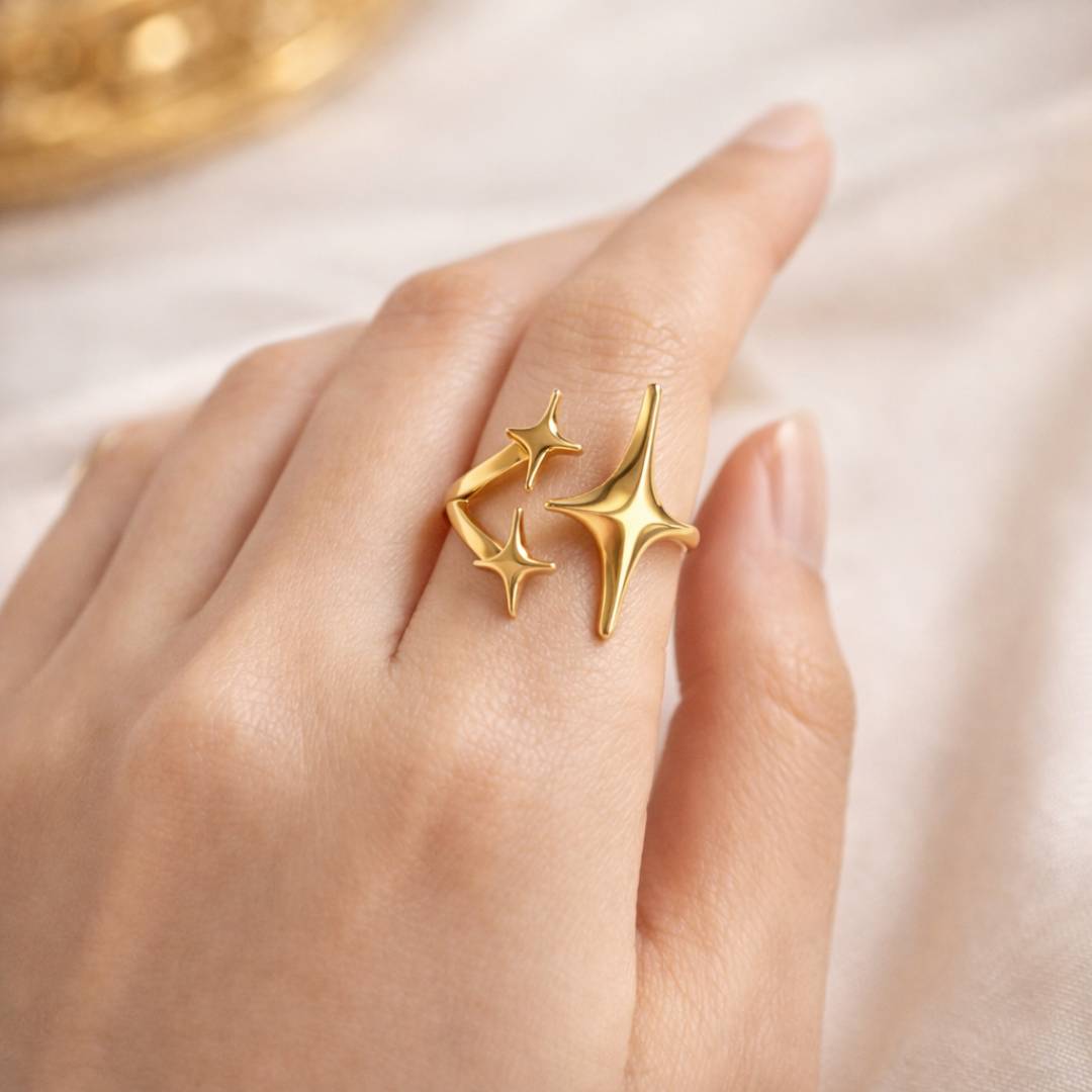 Antique Gold-Tone Nova Glint Adjustable Ring – Anti-Tarnish | Pack of 1