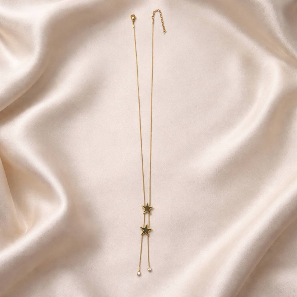 Dual Star Drop Anti-Tarnish Pendant Necklace – Pack of 1