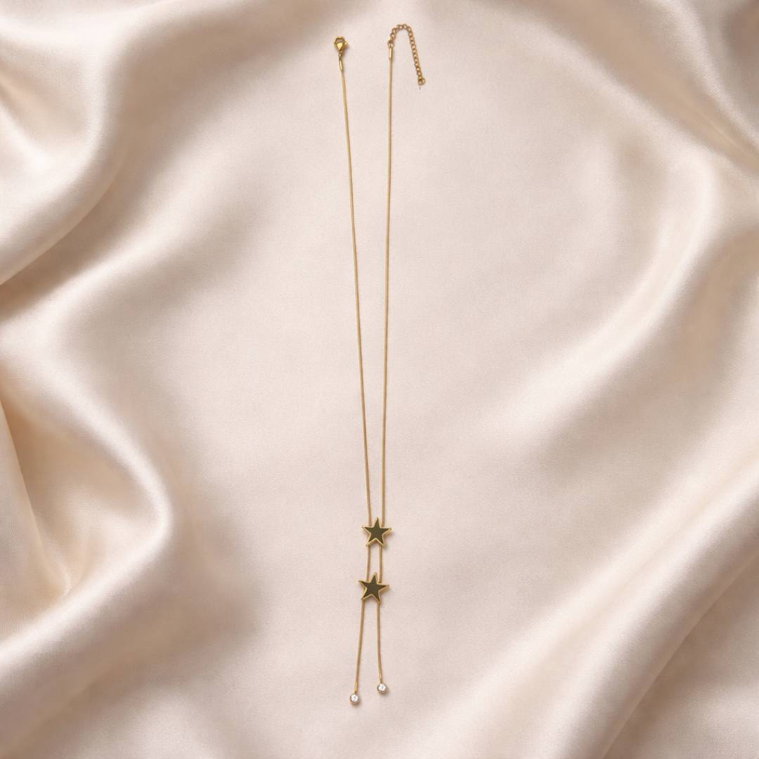 Dual Star Drop Anti-Tarnish Pendant Necklace – Pack of 1