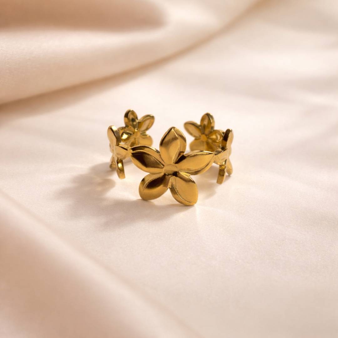 Antique Gold-Tone Fleur Radiance Adjustable Ring – Anti-Tarnish | Pack of 1