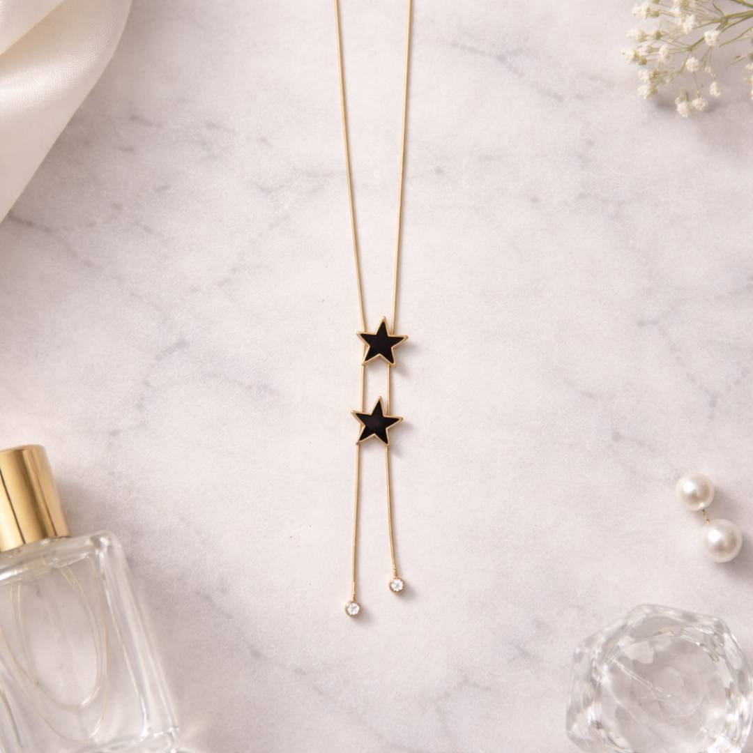 Dual Star Drop Anti-Tarnish Pendant Necklace – Pack of 1